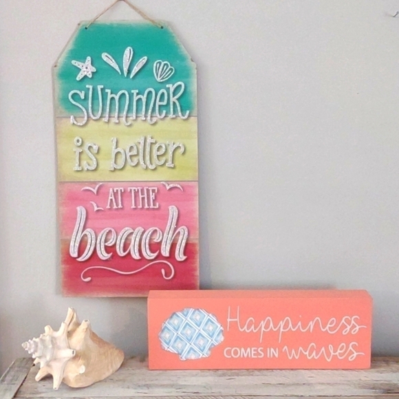 𝅺3 Piece Beach Decor Bundle Plaques & Conch Shell - Picture 1 of 11